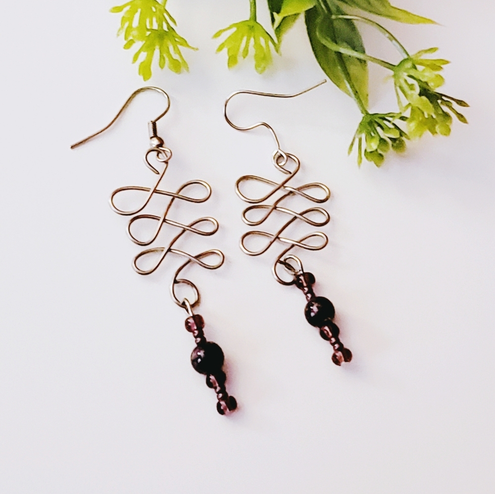 Unique Silver Celtic & Ruby Zig Zag Earrings - image 2